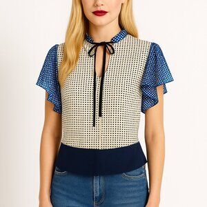 Katherine Kidd Polka Dot Flutter Sleeve Open back Blouse Top